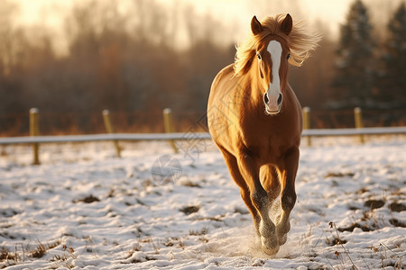冬天里奔跑的骏马背景图片