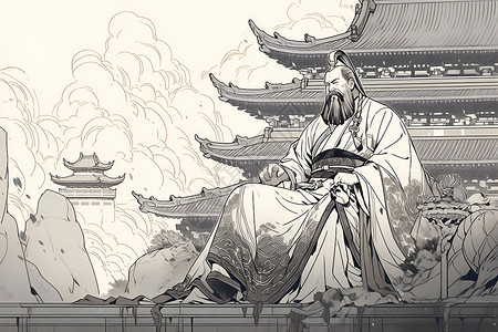 古代中国皇帝的黑白画背景图片