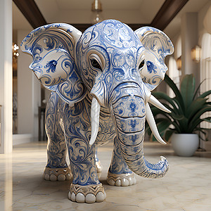 剪纸风艺术的大象雕像插图背景图片