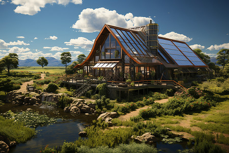 太阳能屋顶的房屋背景图片
