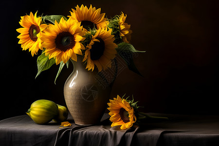花瓶植被花瓶中的向日葵背景