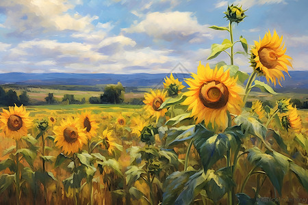 田野中的油彩太阳花背景图片