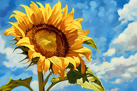 蓝天下的太阳花油画背景图片