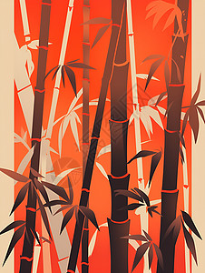 红色背景中的竹子背景图片