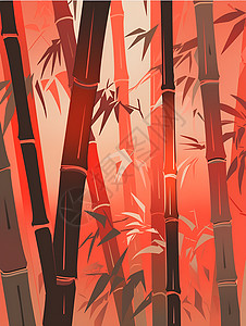 红背景下的竹子背景图片
