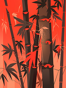 竹林中的红色幻想背景图片