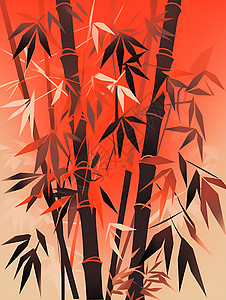 红色竹影背景图片