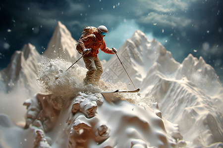 雪山上的滑雪运动员背景图片