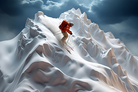 冬季雪山中滑雪的男子背景图片