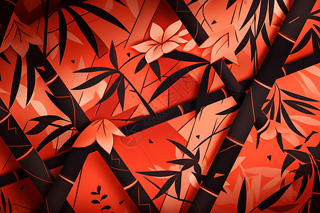 红黑的竹子插画背景图片