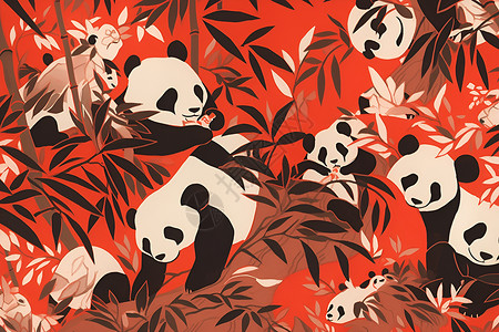 优雅的竹子和熊猫背景图片
