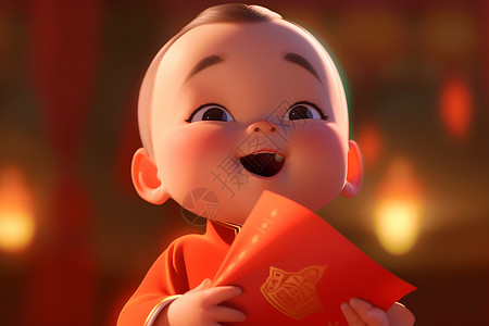 祝福红包可爱的中国男孩插画