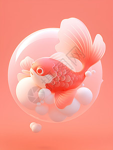 鱼儿素材鱼儿飘浮在泡泡中插画