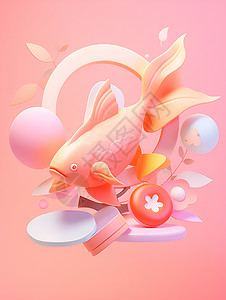 下个锦鲤就是你粉色背景下的可爱鲤鱼插画