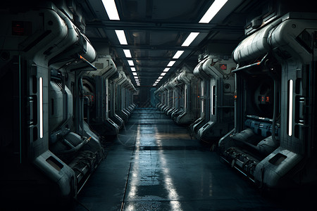 太空站的长廊背景图片
