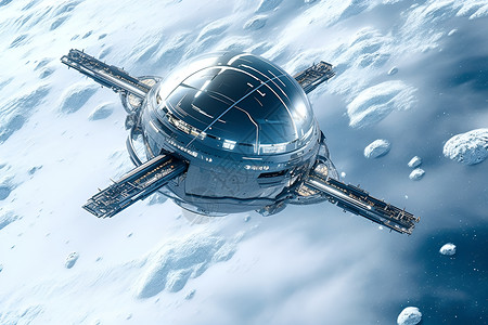 科技轨道冰天雪地中宇宙飞船插画