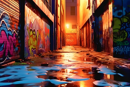 夜晚的涂鸦街道背景图片