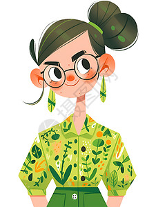 身穿绿衬衫的女子插画
