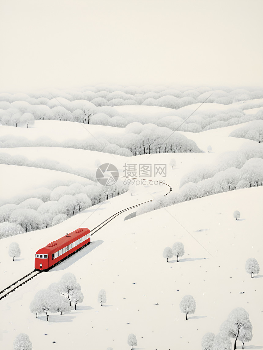 雪地里行驶的火车图片