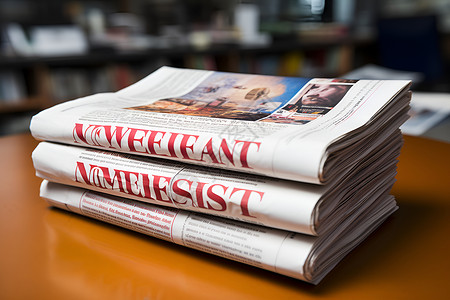 商业新闻桌上堆放的报纸背景
