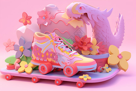 糖果色龙鞋滑板高清图片