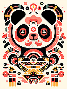 绘画拼接的熊猫背景图片