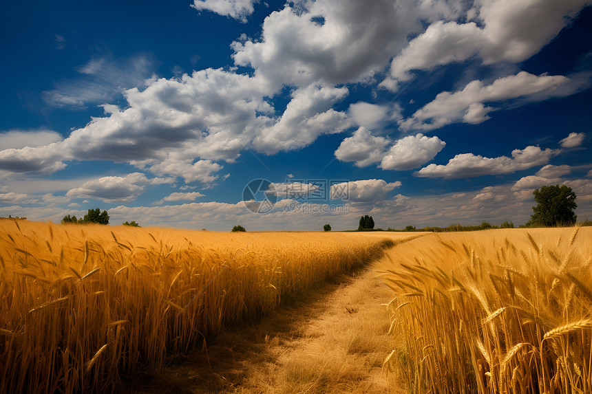 田地中金黄的小麦图片