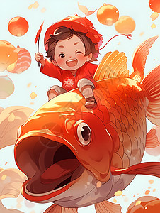 小孩骑鱼背景图片