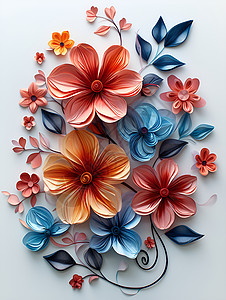 美丽的花朵剪纸花卉高清图片