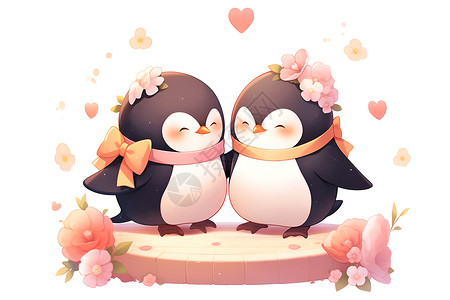 浪漫的企鹅情人节背景图片