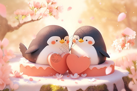 相恋的企鹅夫妇背景图片