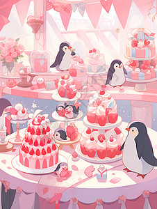企鹅共度情人节背景图片