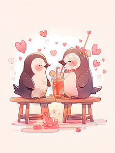 两只企鹅庆祝情人节背景图片