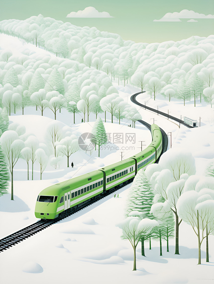 银色雪原中的火车图片