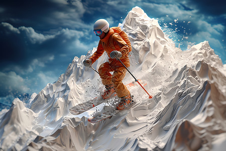 滑雪者飞跃雪山背景图片