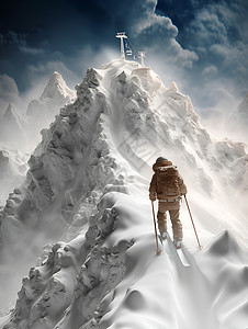 雪山山顶雪地滑雪高手设计图片