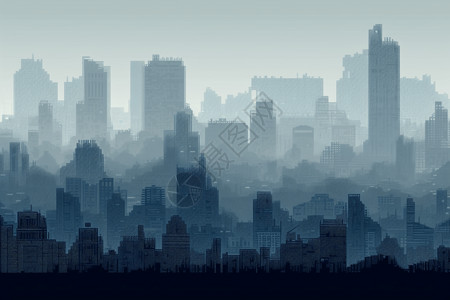 烟雾笼罩的城市高清图片