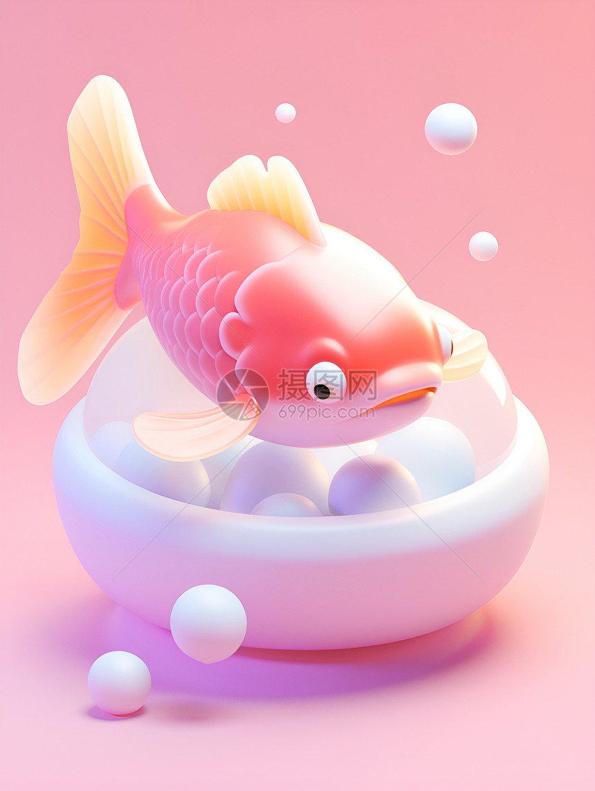 粉色世界中的可爱游鱼图片