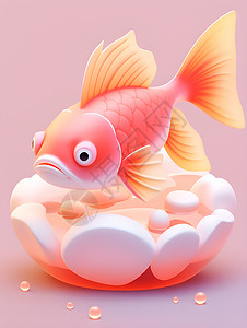 金鱼在装满水的碗中游插画