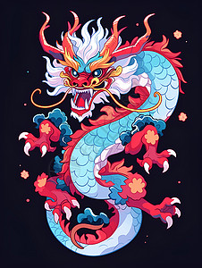 神秘古老中国色彩斑斓的中国龙插画