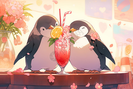 情人节上的甜蜜企鹅背景图片