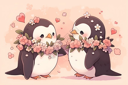 庆祝情人节的企鹅情侣背景图片