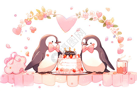 企鹅情侣共度情人节背景图片