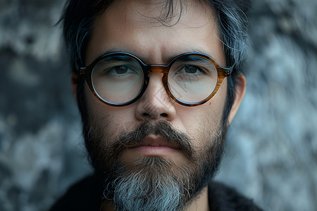 胡须男子戴眼镜的肖像背景图片