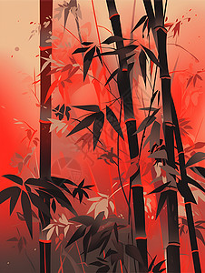 红色画卷竹林中的奇妙画卷插画