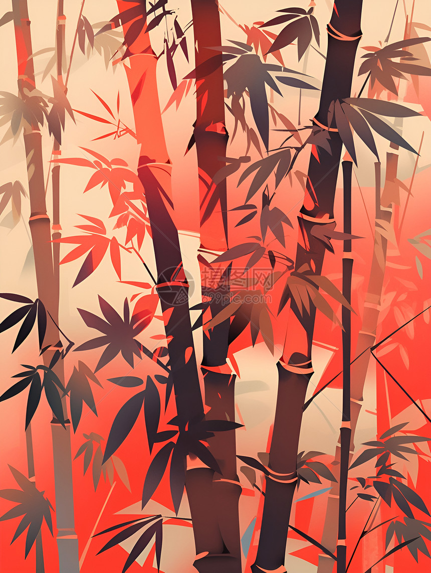 美丽的红叶竹林图片