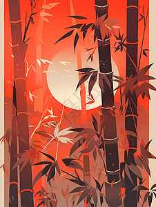 竹林中的夕阳背景图片