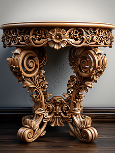 雕刻精细的木质桌背景图片