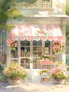 动漫风格的花店插图背景图片
