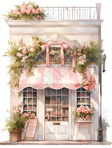 二次元动漫风格的花店插图背景图片